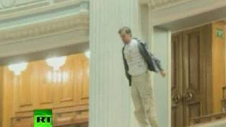 'You killed our future': Man throws himself from balcony in Romanian parliament