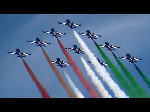 Italian Air Force Jets Streak Flag Colors Across Sky As Pavarotti Blares Over Speakers