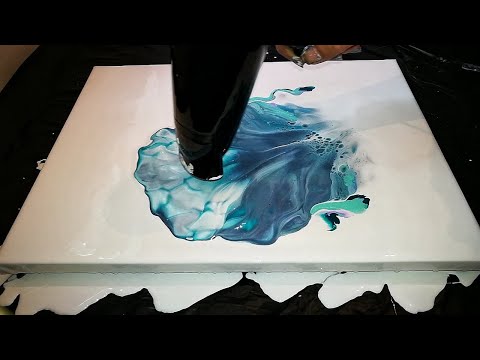 (33) Turquoise and Purple Dutch Pour - 15 x 11 canvas - acrylic pour.
