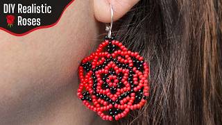 DIY Beaded Rose Earrings🌹So Realistic! Easy Tutorial for Beginners
