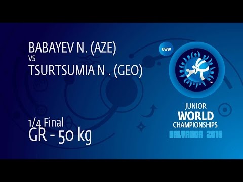 1/4 GR - 50 kg: N. TSURTSUMIA (GEO) df. N. BABAYEV (AZE) by FALL, 5-2