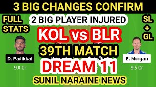 KOL vs BLR Dream 11 Team Prediction, KOL vs BLR Dream 11 Team Analysis,KOL vs BLR 39th Match Dream11