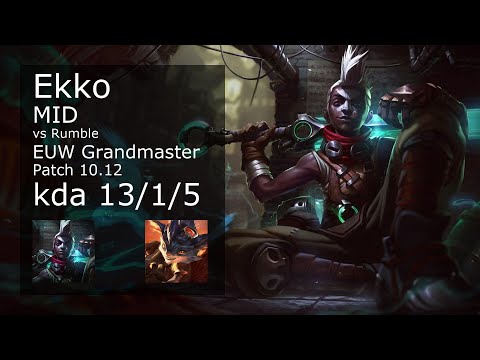 Ekko vs Rumble Mid - EUW Grandmaster 13/1/5 Patch 10.12 Gameplay