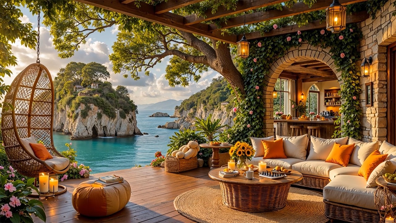 Warm Morning Jazz 🌤️ Lakeside Outdoor Coffee Shop with Soft Jazz for Calm & Peaceful Moments