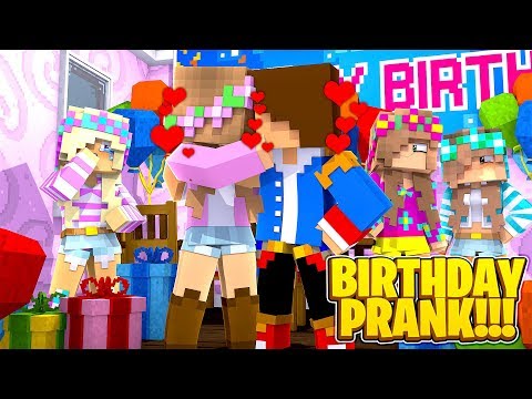Minecraft LITTLE DONNY KISSES HIS EX GIRLFRIENDS AT LEAH'S BIRTHDAY PARTY || PRANK WARS!!!