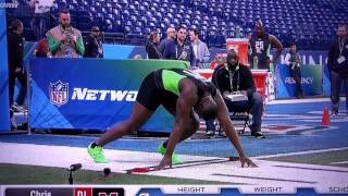 Player: Chris Jones, Mississippi State defensive lineman 

Year: 2016




When you look up “embarrassing 40-yard dash moments at the NFL Combine,” former Mississippi State defensive lineman Chris Jones is the first thing you see. Jones launched himself into infamy just two years ago, when his junk popped out of his shorts as he ran his 40. 

Sports Illustrated caught up with Jones one year after the incident took place. “I looked down and the hummer is out,” he recalled. “I try to cover it up. I'm thinking to myself, ‘little kids are watching.’” Jones tried his best to tuck it all back in after he took a spill, but the damage was already done. Little kids and adults have been scarred for life. 

