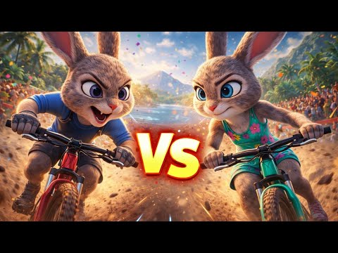 “Epic Bunny Bicycle Race: Luna vs Ray – Who Will Win? 🚴‍♀️🐰”