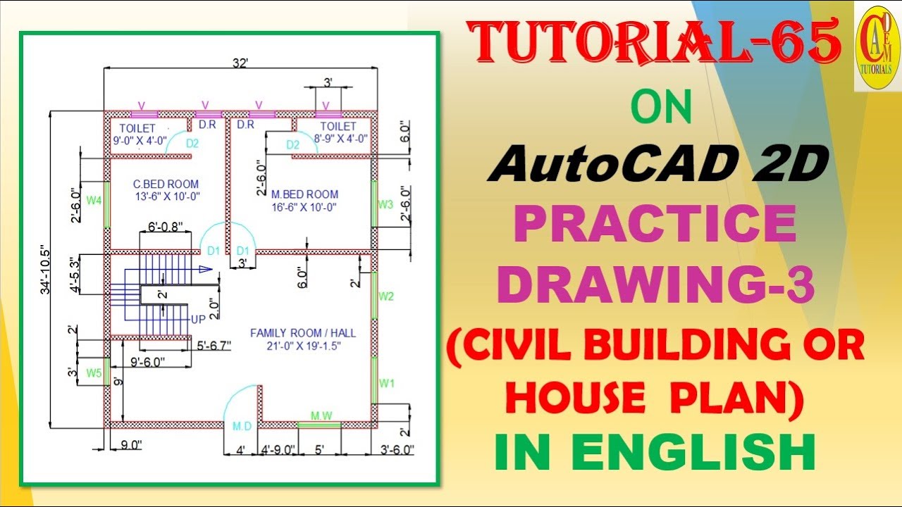 || TUTORIAL-65 || PRACTICE DRAWING ON CIVIL BUILDING OR HOUSE PLAN IN AutoCAD || IN ENGLISH ||