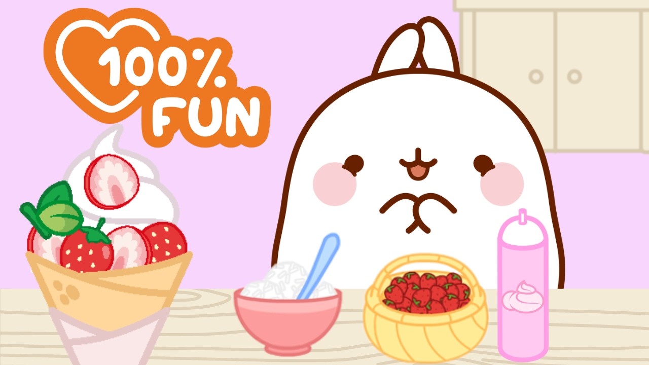The Best Strawberry Ice Cream Waffle Ever! 🍓🧇🍦 Molang’s Sweet Adventure