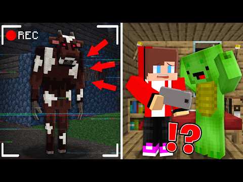 JJ and Mikey Watch a SCARY COW on The Cameras in Minecraft !?