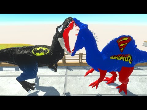 BLACK BATMAN T-REX vs SUPERMAN SPINOSAURUS DEATH RUN - Animal Revolt Battle Simulator