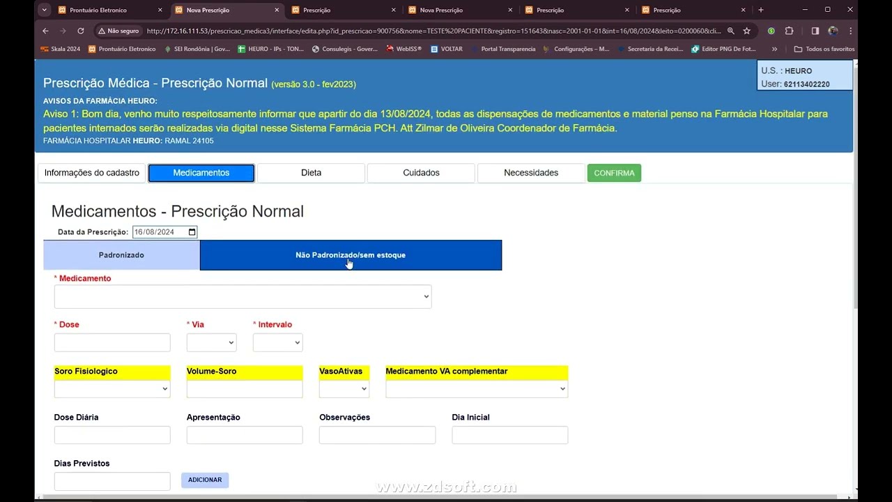 Prescrição de Medicamentos - em casos especias (se dor ou febre )