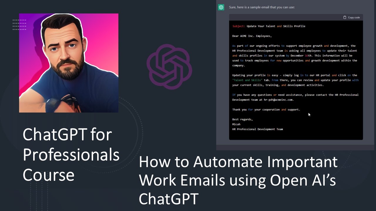 ChatGPT Automate Writing Important Professional Work Emails with Open AI | Easy Guided Project