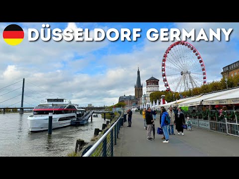 Excursão a pé por Düsseldorf, Alemanha 🇩🇪 4K HDR 60fps com legendas