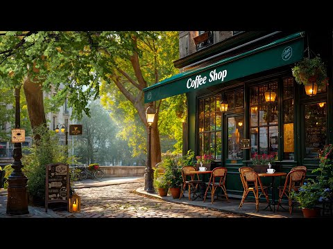 Fresh Spring Morning Ambience at Outdoor Coffee Shop - Relaxing Jazz Music for a Positive Mood