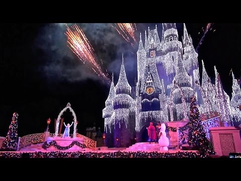 'A Frozen Holiday Wish' 2014 Cinderella Castle Christmas Lighting at the Magic Kingdom Disney World