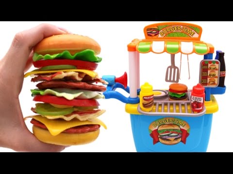 Toy Hamburger Stand Make Giant Cheeseburger Learn Fruits & Vegetables with Toys