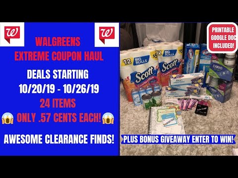 WALGREENS EXTREME COUPON HAUL DEALS STARTING 10/20/19~24 ITEMS ONLY .57 CENTS~GIVEAWAY CLOSED! Video