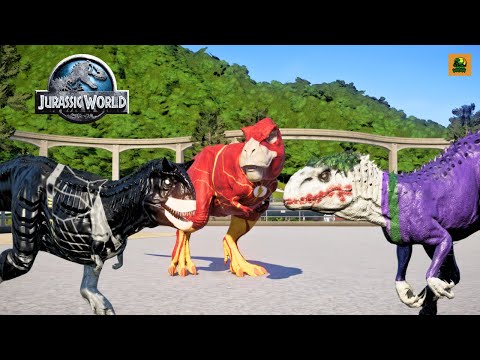 JWE2 Skin Mod Battle: T-Rex Flash vs Batman Carno vs  I-Rex Joker, Superman, Lantern Corp