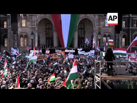 Hungary's PM defends his govt's policies in front of tens of thousands of supporters
