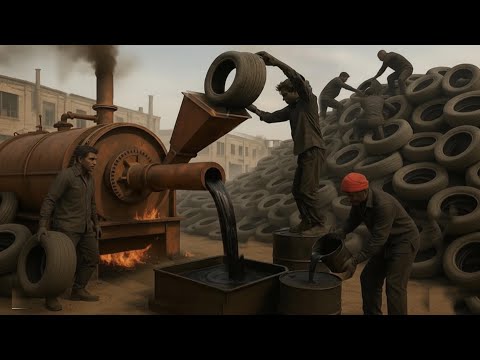Recycling Process of Old Scrap Tires to Make Oil | Waste Recycling and Convert into Oil