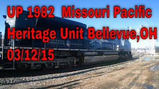 preview picture of video 'UP 1982  Missouri Pacific Heritage Unit Bellevue,OH 3/12/15'