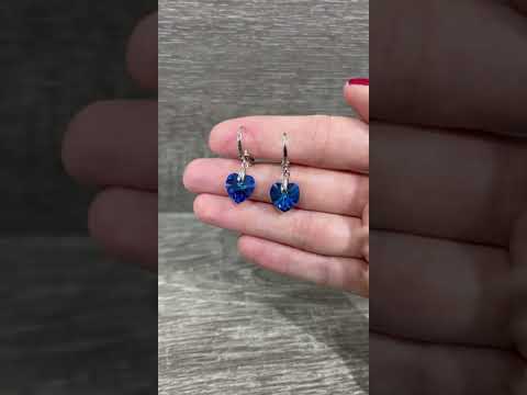 Подарок девушке серьги Сваровски "Сердечки сапфир" ювелирный сплав покрытие родий в подарочной упаковке - фото 1 - id-p2465937731