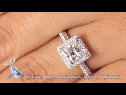 ER-0109 - 1.62 Carat H-VS2 Princess Cut Diamond Engagement Ring 18k White Gold Pave Halo