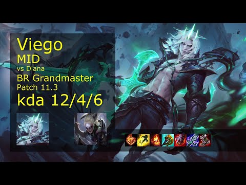 Viego vs Diana Mid - BR Grandmaster 12/4/6 Patch 11.3 Gameplay