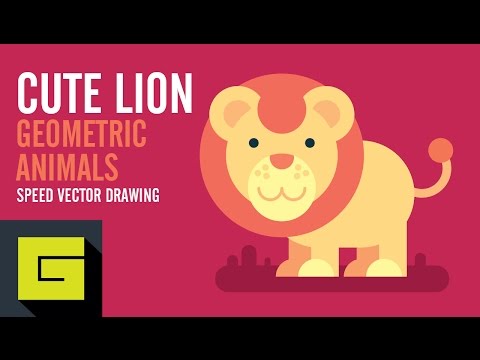 Speed Drawing Flat Animals, Cute Lion, Geometric Animals, Adobe Illustrator