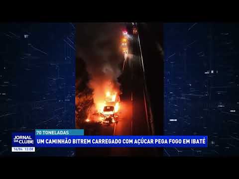 Um caminhão bitrem carregado com açúcar pega fogo em Ibaté - Jornal da Clube (16/04/26)