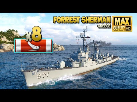 Destroyer Forrest Sherman: 8 ships destroyed on map Greece - World of Warships