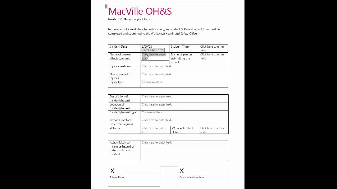 MacVille OH&S incident & hazard report form