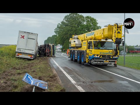 Big truck accident on Dutch highway A28 Wezep