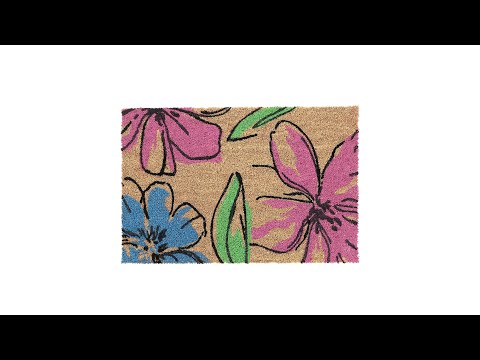 Kokos Fußmatte mit Blumen-Motiv Blau - Grün - Pink - Naturfaser - Kunststoff - 60 x 2 x 40 cm