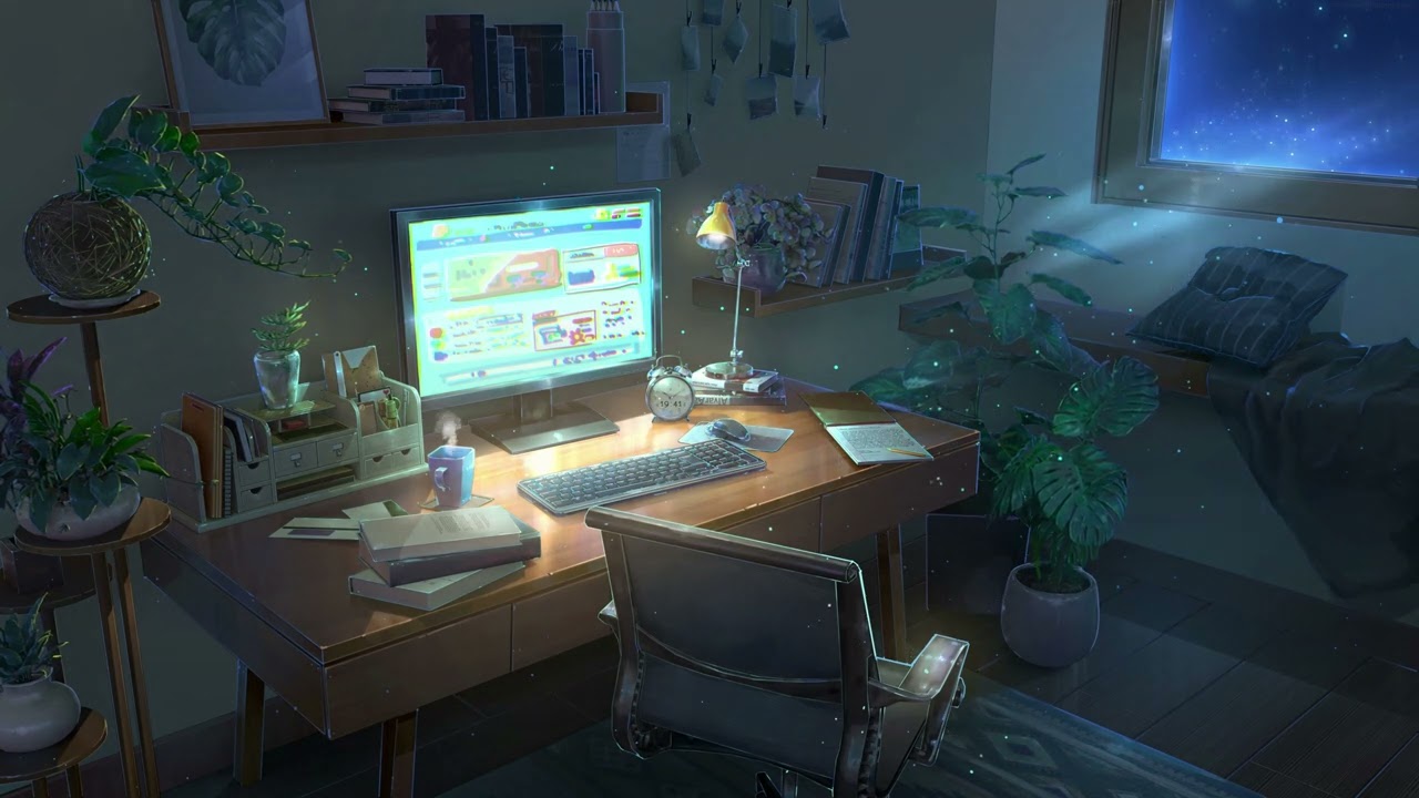 🌙 Night Study Room Live Wallpaper 4K | Relaxing Ambience for Focus & Productivity