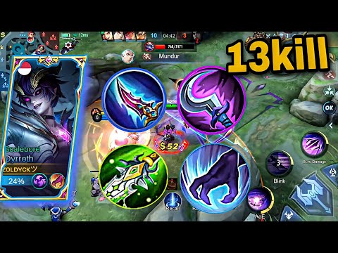 13kill ! New build Dyrroth Jungler 2023! Instant kill!