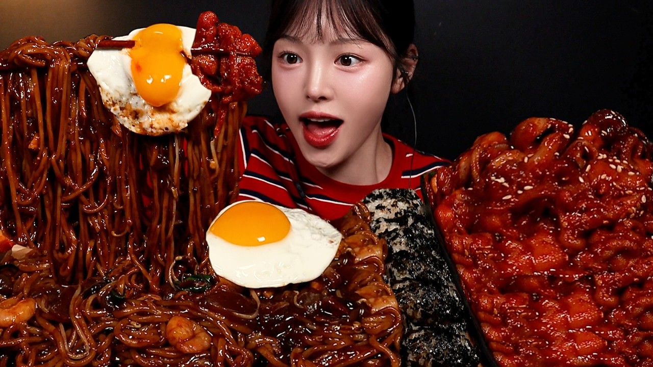 SUB)꾸덕촉촉 쟁반짜장에 매운닭발 쭈꾸미 먹방! 오늘도 미친 조합 가지고 왔어요🔥 Jjajangmyeon & Spicy Chicken