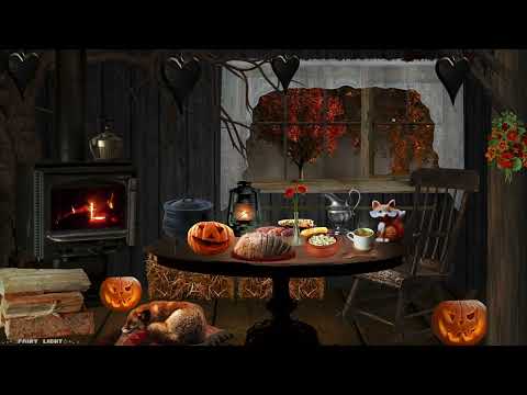 AUTUMN COZY TREEHOUSE CABIN AMBIENCE★AUTUMN FOREST, FIREPLACE, RED FOX, PUMPKIN SOUP🎃🔥🌽🦊🖤🍂