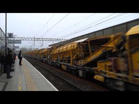 High Output Ballast Cleaner with 66507 and 66 523 passing Watford on 29/04/14