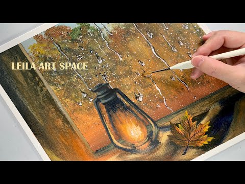 How to paint rainy window, Aesthetic Autumn Acrylic Painting Tutorial