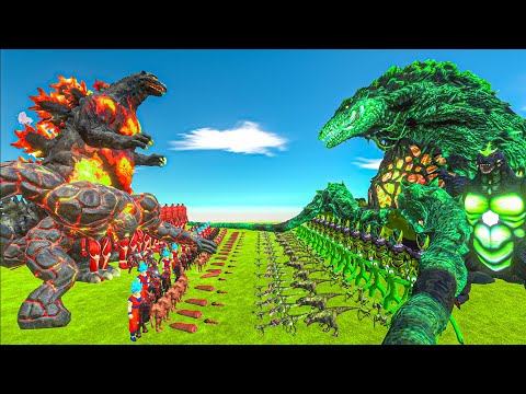 Team Orange Burning Godzilla vs Biollante Team Green - Animal Revolt Battle Simulator