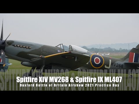 Spitfire XIV MV293(ML268) & Spitfire IX ML407 - Duxford Battle of Britain Airshow 2021 practice day