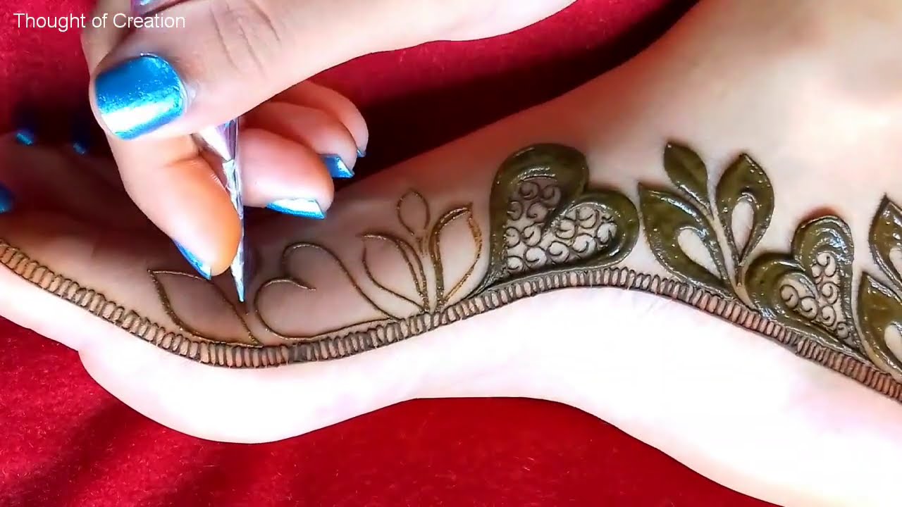 stylish leg mehndi heart shaape design by thought of creation