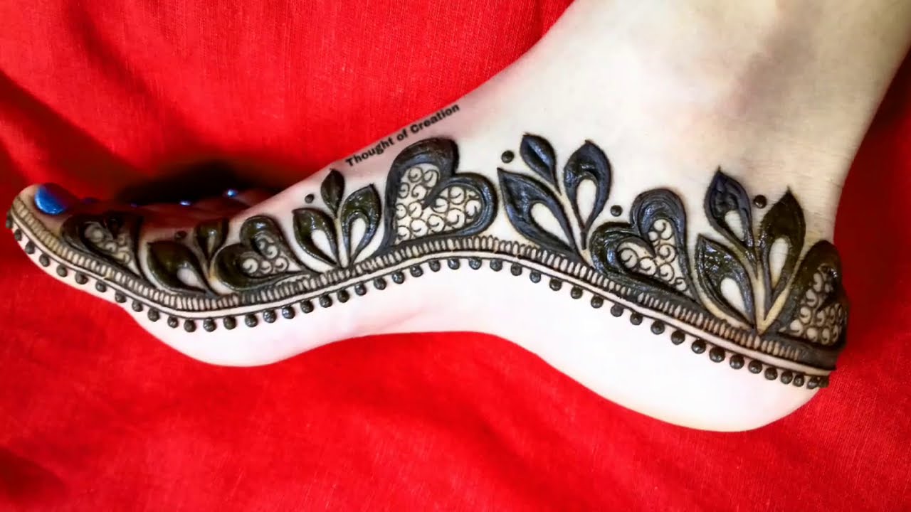 stylish leg mehndi heart shaape design by thought of creation