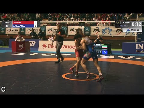 BRONZE GR - 66 kg: M. TOTH (HUN) df. A. ARSALAN (IRI) by FALL, 10-8