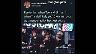 Remember when tae and jin lost it when &quot;it&#39;s definitely you&quot; was mentioned for best ost award...