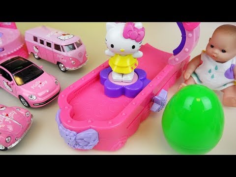 Hello Kitty car toys and dress change with Baby doll surprise eggs play