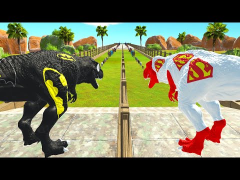 SUPERMAN VS BATMAN T REX ISLAND DEATH SPEED COMPETITION - Animal Revolt Battle Simulator
