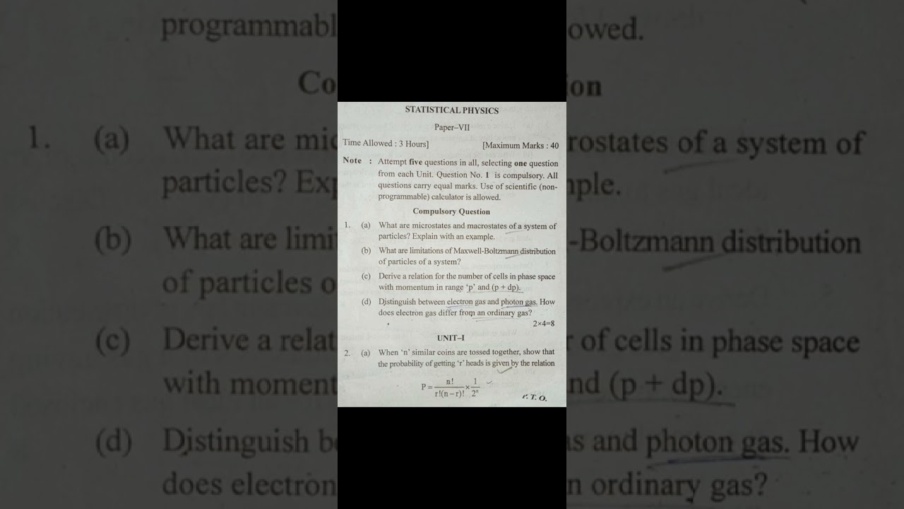 Statistical physics exam question paper